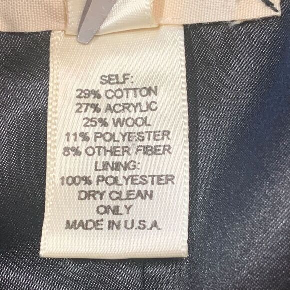 Vintage 90s Black White Tweed Tailored Cropped Blazer Jacket Classic Wool Small - Picture 7 of 9